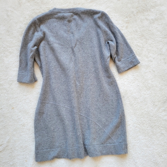 Gray Sweater Dress Seamed Short Sleeve Lightweight Wool Knit Spring + Mercer L - Picture 6 of 8